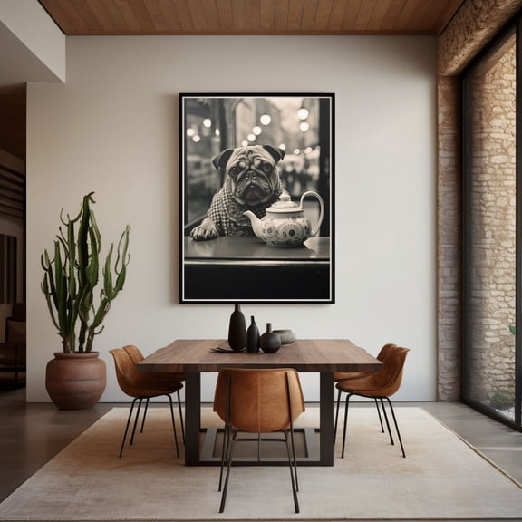 Pug And A Teapot Black And White Pug Poster Unframed Paper Print