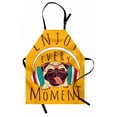 thumbnail image 1 of Pug Apron Happy Dog Listening Music Enjoy Every Moment Quote Funny Image Pet Animal Fun, Unisex Kitchen Bib Apron with Adjustable Neck for Cooking Baking Gardening, Marigold Multicolor, by Ambesonne, 1 of 3