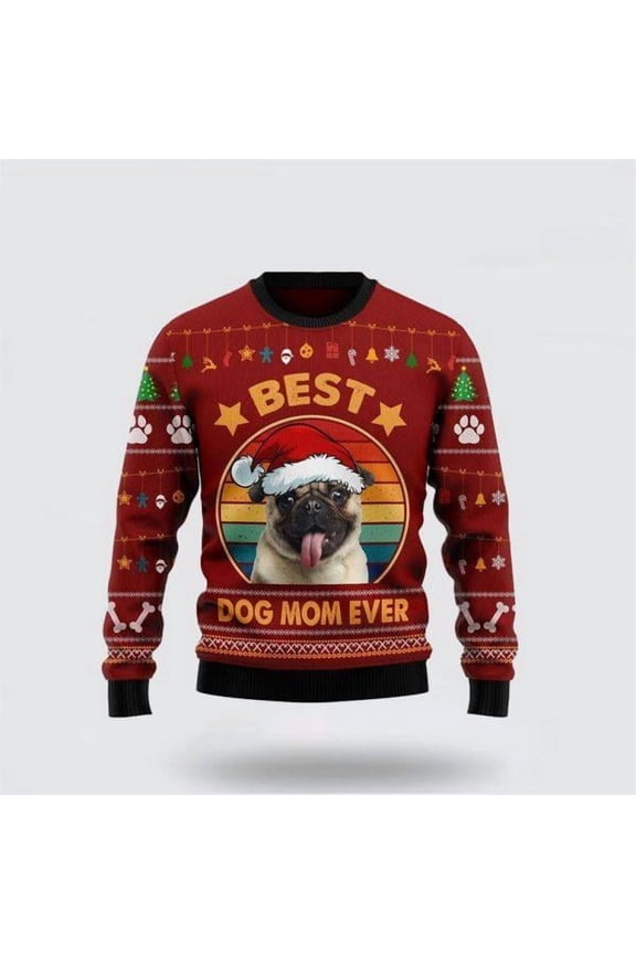 Pug Best Dog Mom Ever Christmas Sweater – Dog Lover Christmas Sweater