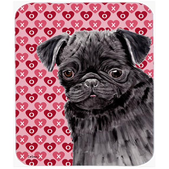 Pug Black Hearts Love And Valentines Day Portrait Mouse Pad- Hot Pad Or Trivet