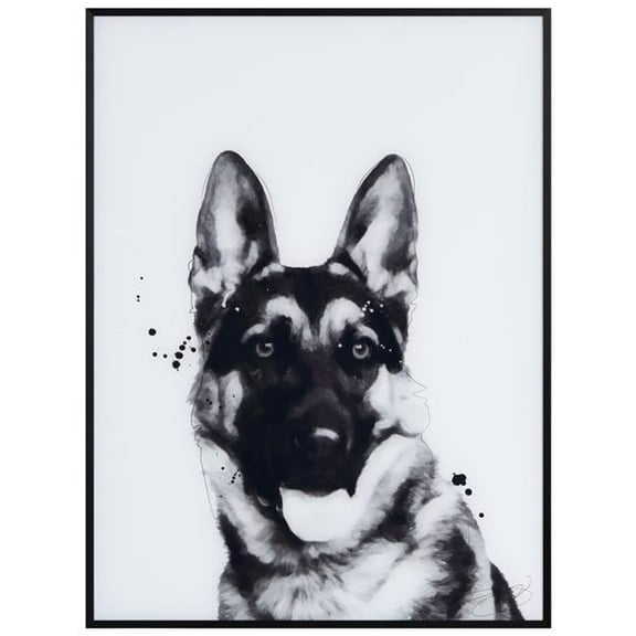 'Pug' Black and White Pet Paintings on Printed Glass Encased with a Gunmetal Anodized Frame