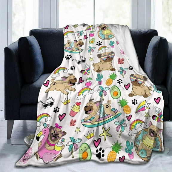 Pug Blanket Cute Dog Super Soft Flannel Throw Blanket for Pug Lovers Living Room Sofa Adult Gift 50" X 40"