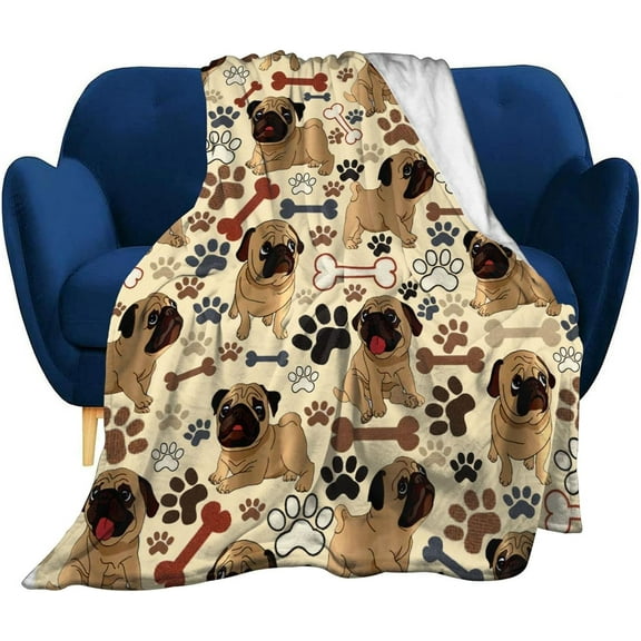 Pug Blanket Dog Paws Throw Blanket Ultra Soft Flannel Blankets for Living Room Sofa Couch Kids Adults Gifts for Pug Lovers 50"X40"