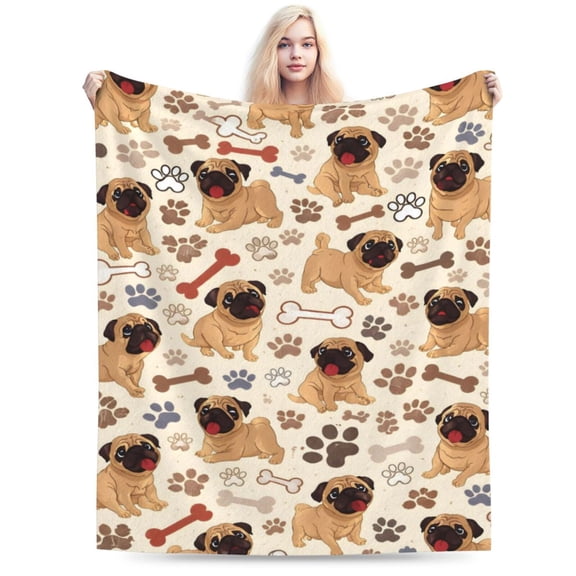 Pug Blanket Dog Paws Throw Blanket Ultra Soft Flannel Blankets for Living Room Sofa Couch Kids Adults Gifts for Pug Lovers 50x40