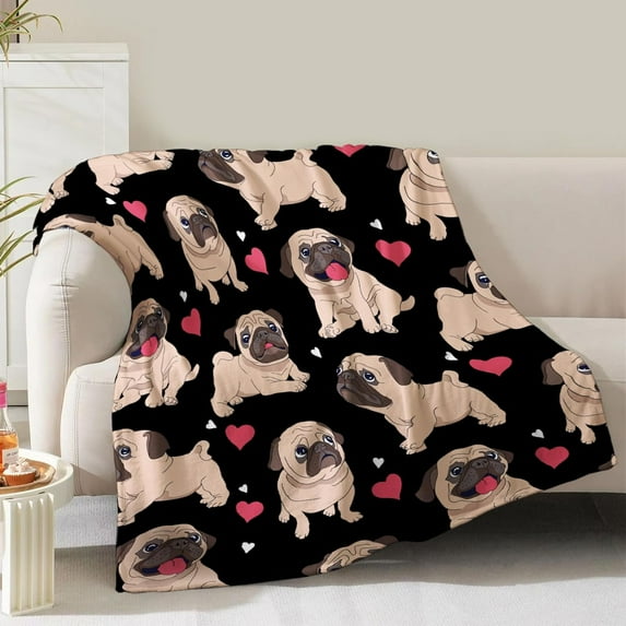 Pug Blanket Gifts for Women Mom Wife Girls Boys Birthday Christmas Valentine Presents Cute Pug Print Theme Decor Home Bedroom Living Room Couch Sofa Kids Adults Soft Cozy Plush Flannel Throws 60"x50"