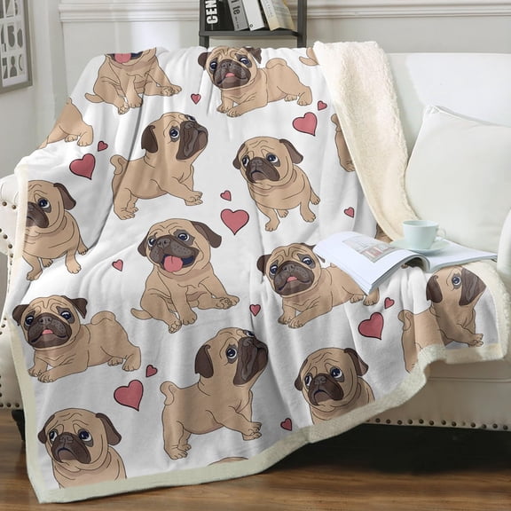 Pug Blanket for Kids Adults Pug Fleece Blanket for Boys Soft Girl Fuzzy Pug Throw Blanket Cute Dog Blanket Animal Pattern Sherpa Plush Blanket Pug Gifts for Women Pug Lover Gifts (50"x 60")