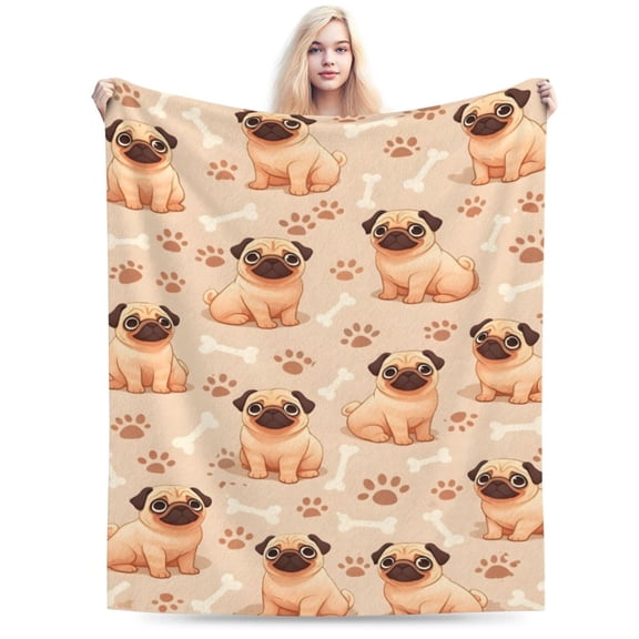 Pug Blanket Pug Dog Decor Cozy Animal Throw Super Soft Plush Flannel Fleece Blanket Gift for Kids Adults Men Women Ultra Warm & Lightweight Flannel 80x60