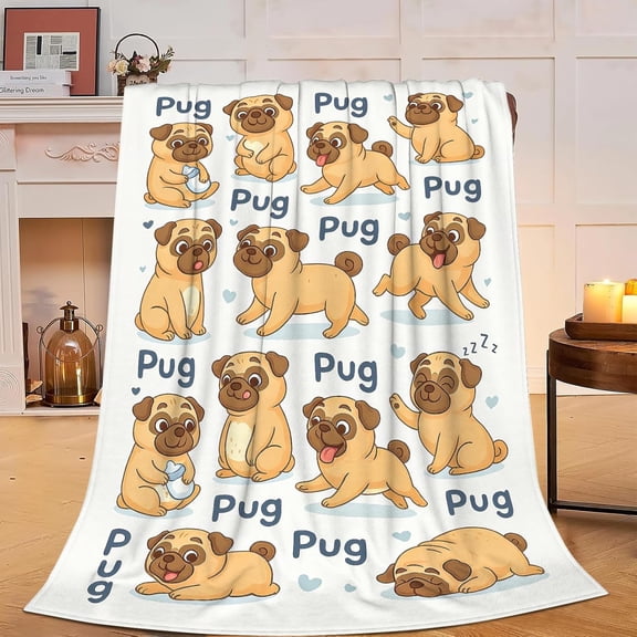 Pug Blanket Super Soft Warm Fluffy Fleece Flannel Dog Animal Blanket Cozy Fuzzy Plush Stuff Bedding Blankets Gifts for Women Users men Women Adults 60"X50"