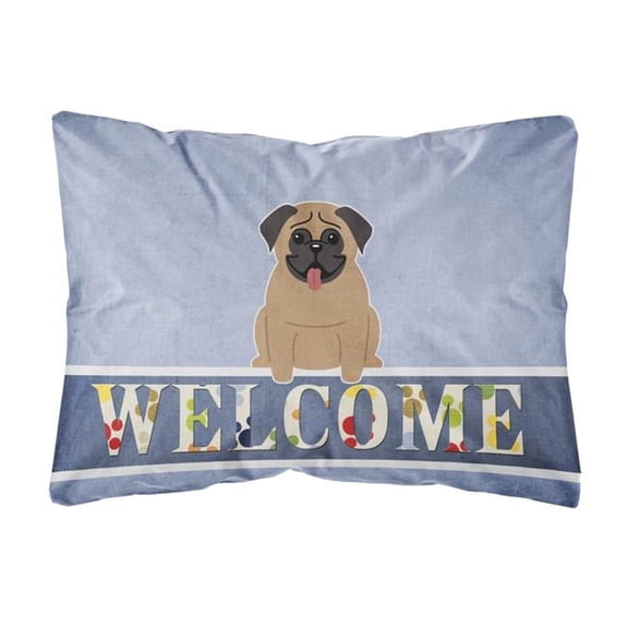 Pug Brown Welcome Canvas Fabric Decorative Pillow