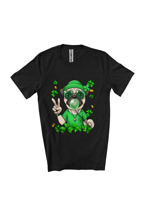 Pug Bubble Sunglasses; Amazing St. Patrick's Day Lucky Irish Shamrock Lover Unisex T-Shirt