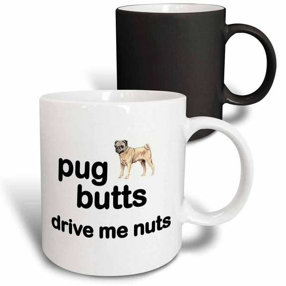 3drose, Pug Butts Drive Me Nuts, 11oz Magic Transforming Mug