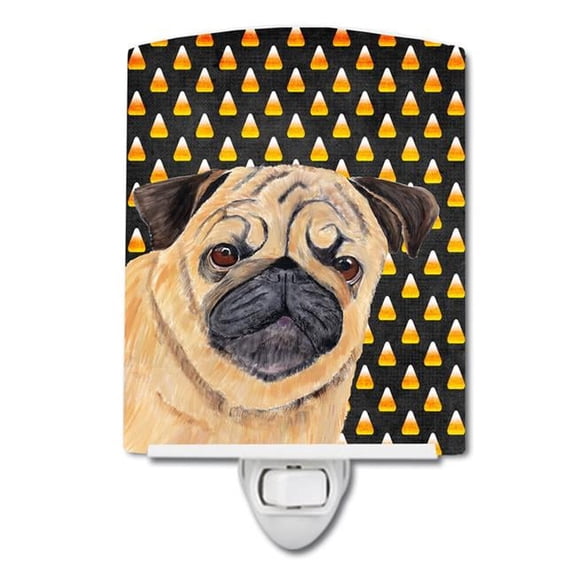 Pug Candy Corn Halloween Portrait Ceramic Night Light