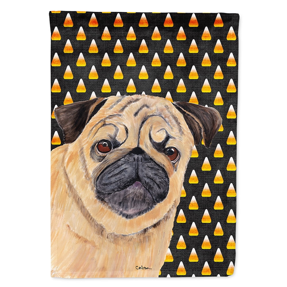Pug Candy Corn Halloween Portrait Garden Flag