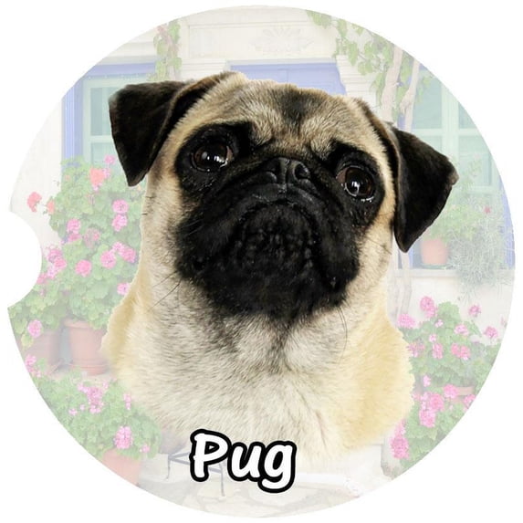 Pug Car Coaster, Absorbent Stoneware Car Cup Holder Coaster, Set of 2