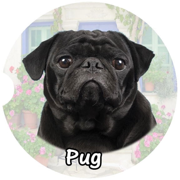 Pug Car Coaster, Absorbent Stoneware Car Cup Holder Coaster, Set of 2