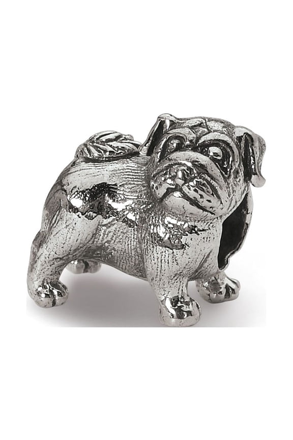 Pug Charm .925 Sterling Silver Antiqued Finish Reflection Beads
