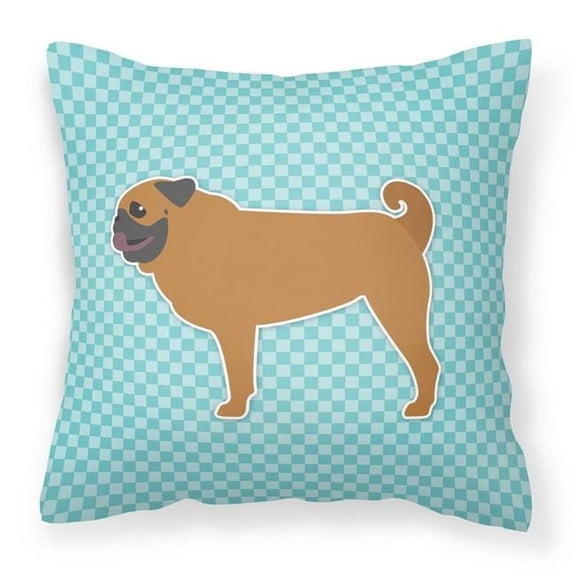 Pug Checkerboard Blue Fabric Decorative Pillow