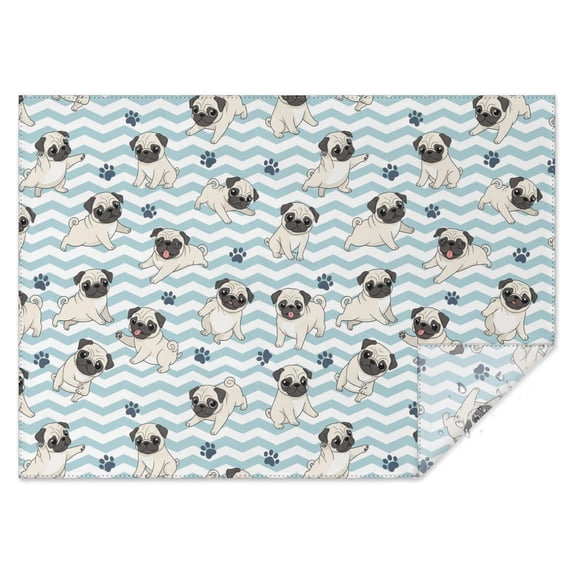Pug and Chevron Blue Pattern Rectangle Tablecloth 60"x84", Waterproof Polyester Wipeable Spillproof Table Cover for Dining Camping Indoor and Outdoor Use