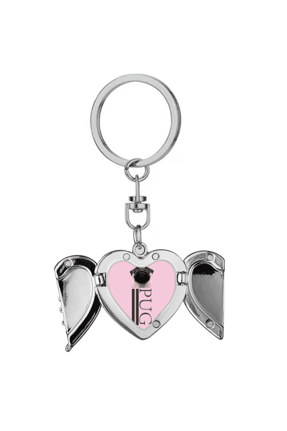 Pug Chin Animal Art Deco Fashion Heart Angel Wing Key Chain Holder