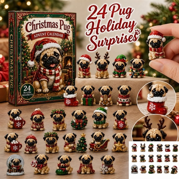 Pug Christmas Advent Calendar 2026, 24-Day Christmas Countdown with 24 Acrylic Dog Ornaments #6