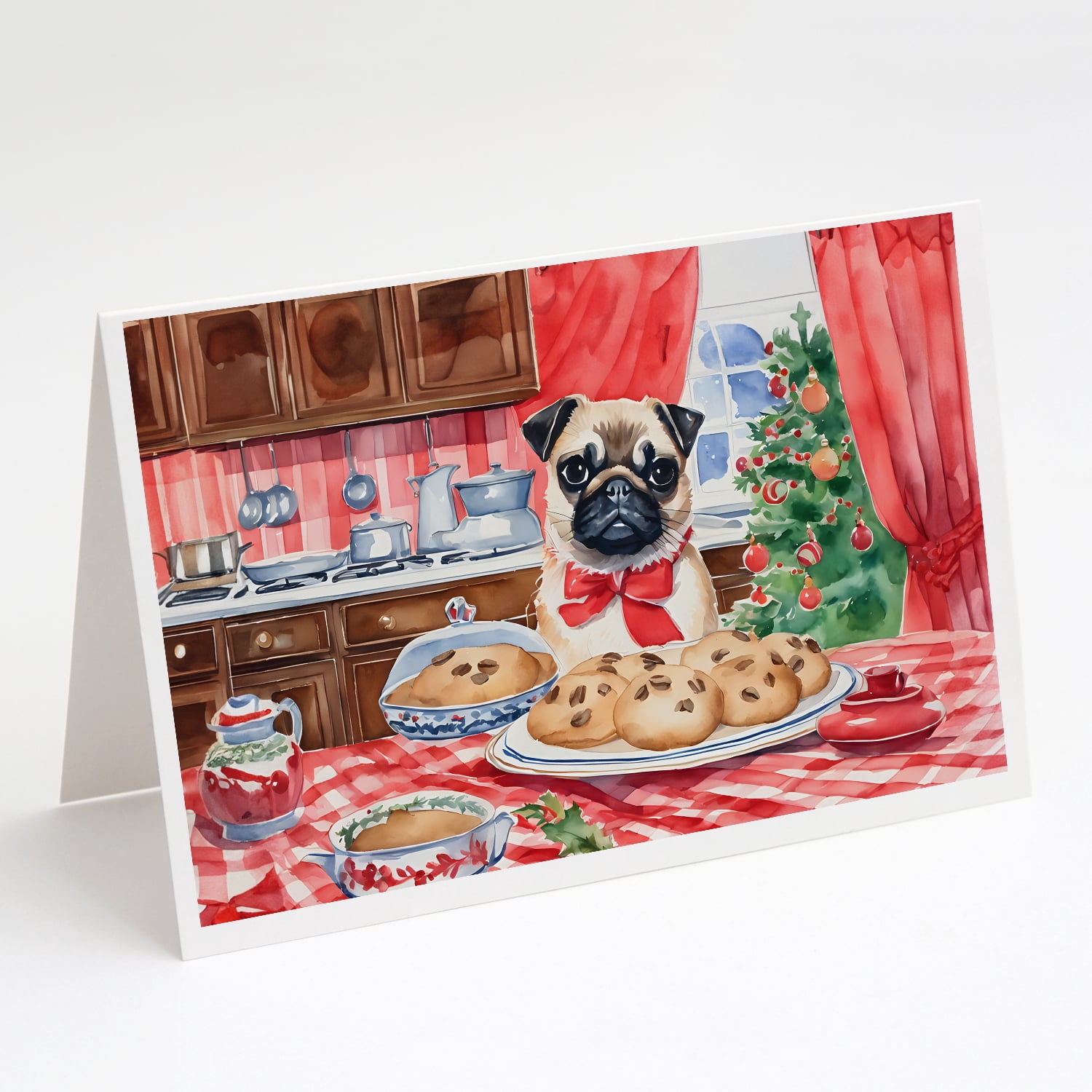 Pug Christmas Cookies Greeting Cards Pack of 8 7 in x 5 in