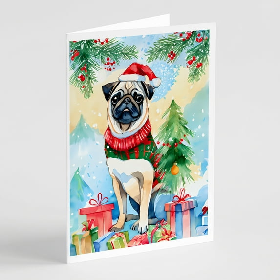 Pug Christmas Greeting Cards Pack of 8 7 in x 5 in