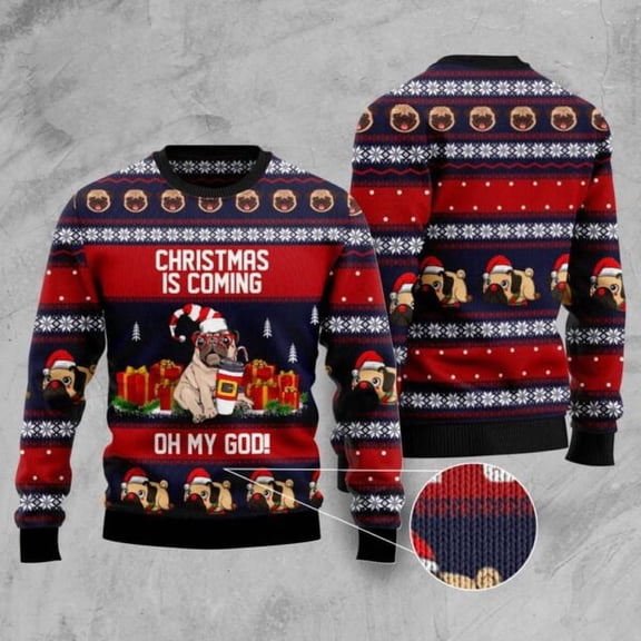 Pug Christmas Is Coming 3D Christmas Sweater, Dog 3D Christmas Sweater, 3D Dog Sweaters