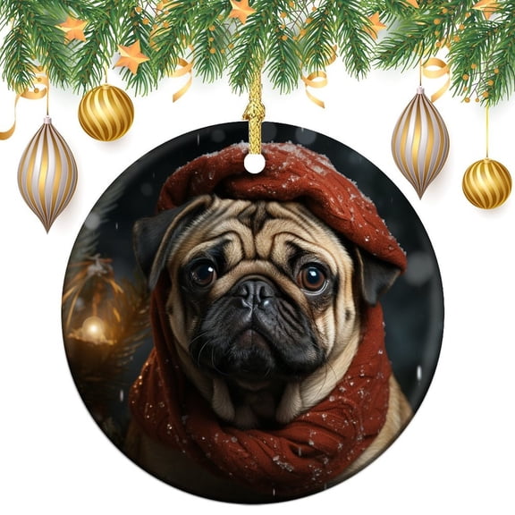 Pug Christmas Snow Winter Animals Dogs Christmas Ceramic Ornament Pug Dog Lovers Gift Double Sided Porcelain 3 Inch Xmas Trees Decorations Keepsake Gifts Housewarming Gift