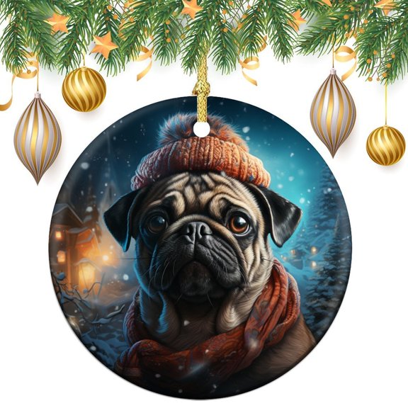 Pug Christmas Snow Winter Animals Dogs Ornament Pug Dog Lovers Gift Christmas Tree Ornaments Ornament for Christmas Tree Merry Xmas for Family & Friends