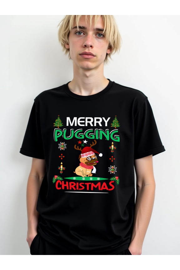 Pug Christmas T-Shirt mens comfort colors tshirt black graphic tees top Cool shirts, Funny shirts, t shirt Classic Unisex Shirt Cotton tshirts
