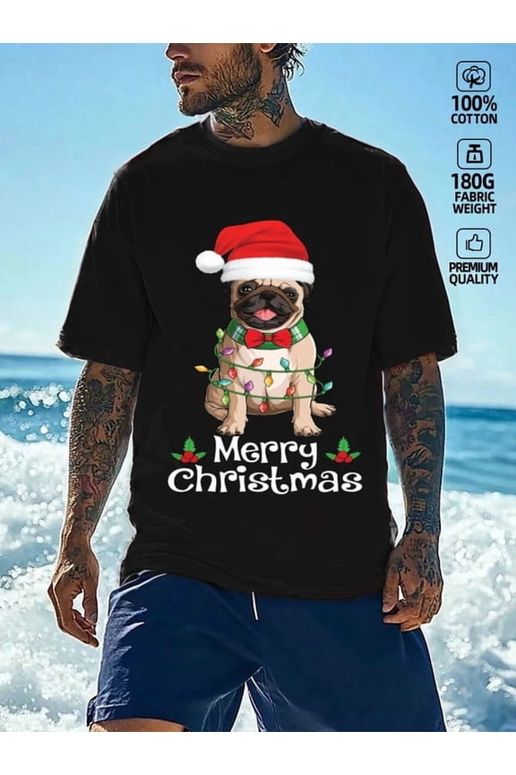 Pug Christmas T-Shirt t shirt comfort colors tshirt men's 3xl gifts black fabrics for a casual, sporty look, T-shirts for everyday comfort New spring and autumn styles Fashionable printed T-shirts