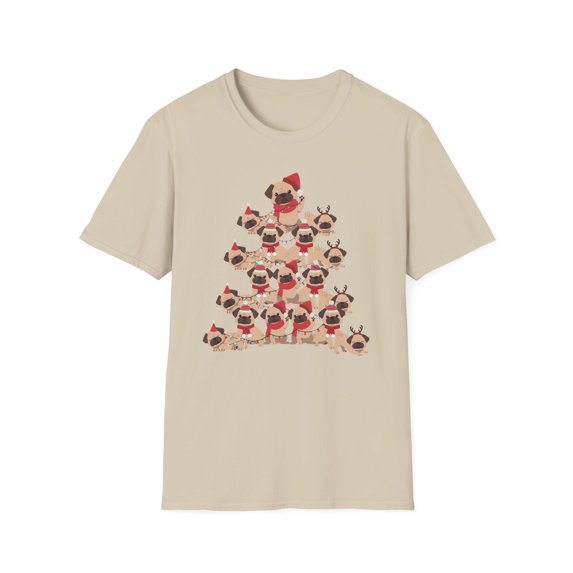 Pug Christmas Tree, Gildan Unisex Softstyle T-Shirt, Christmas Tee, S-3XL