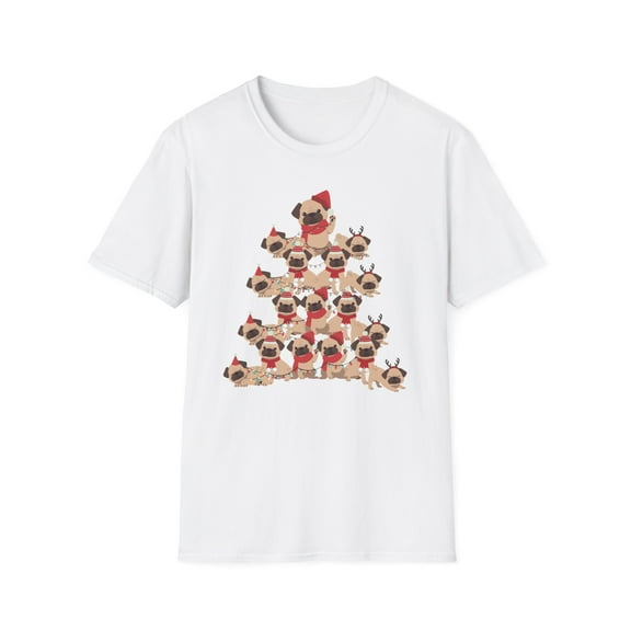 Pug Christmas Tree, Gildan Unisex Softstyle T-Shirt, Christmas Tee, S-3XL