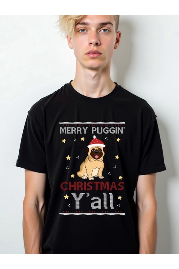 Pug Christmas Y'all Tee Men's t shirt black limited edition graphic tees For summer Casual Daily Wear Fashion Unisex Shirt Crewneck tshirts