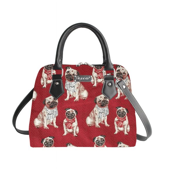 Pug Red Convertible Top Handle Purse Handbag