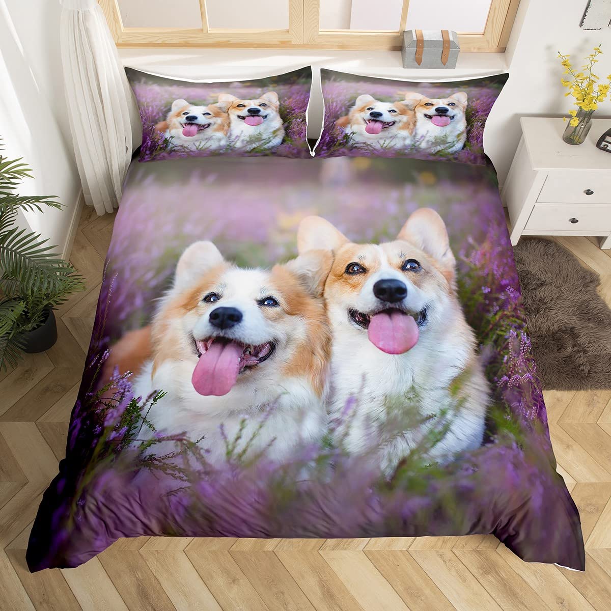 Pug Shiba Puppy Duvet Cover Set Dog Comforter Cover I Love Dogs Bedding Sets Kawaii