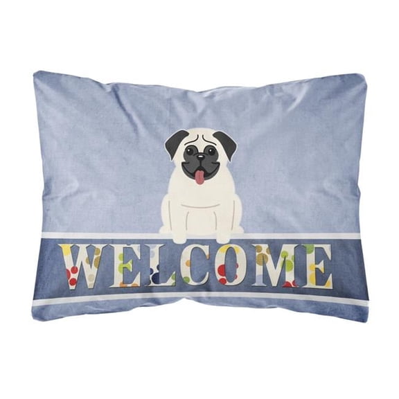 Pug Cream Welcome Canvas Fabric Decorative Pillow