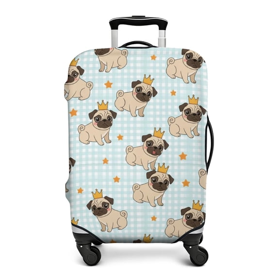 Pug Crown Gingham Blue Pattern Luggage Cover,Stretch Suitcase Dust ...