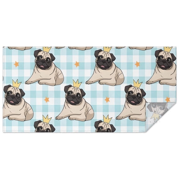 Pug with Crown Rectangle Tablecloth 60"x120",Waterproof Polyester Rectangle Table Cloth, Wipeable Spillproof Polyester Tablecloth for Dining, Camping, Indoor and Outdoor