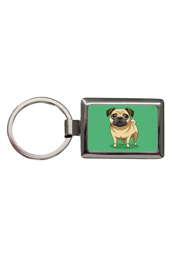 Pug Cute Standing Metal Rectangle Keychain