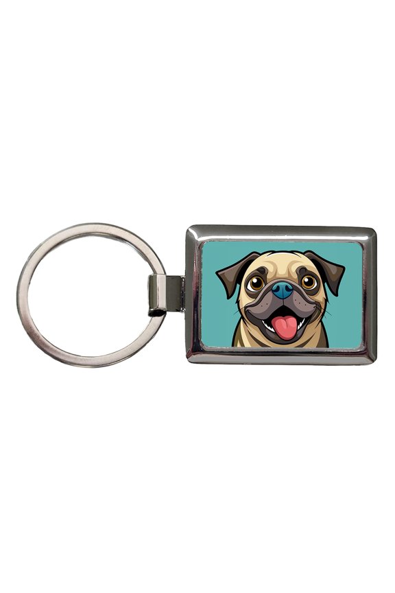 Pug Cute Sticking out Tongue Metal Rectangle Keychain