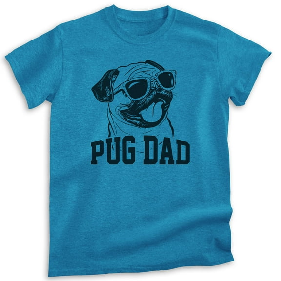 Pug Dad T-shirt, Unisex Men's Shirt, Pug Owner, Best Dog Dad Gift, Heather Blue, Large