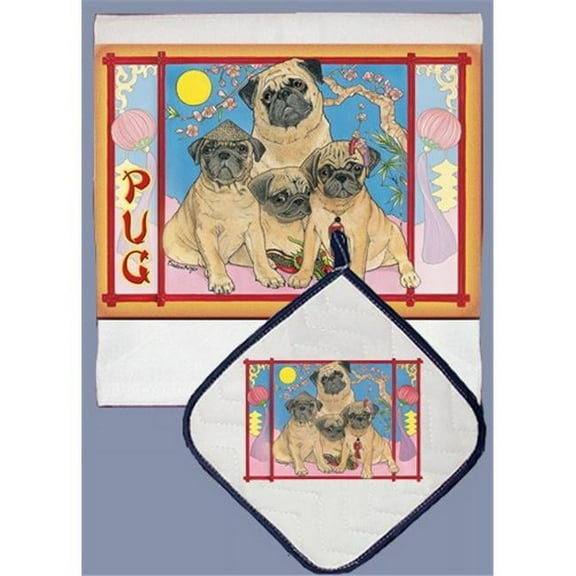 Pug Dish Towel And Pot Holder Set