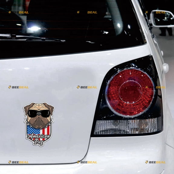 Pug Dog American Flag Sunglasses Puppy Car Magnet Magnetic Sticker Decal - 2 Pack Reflective 4" - for Truck Door Fridge Reusable Waterproof