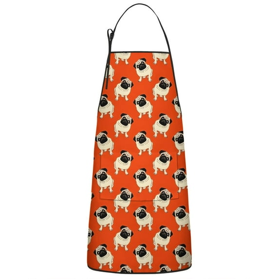 Pug Dog Apron-Garden Aprons for Women with Pockets-Cotton Linen Waterproof Kitchen Cooking Gardening Aprons Adjustable for Kitchen,Cooking,BBQ and Salon 33x27 Inch