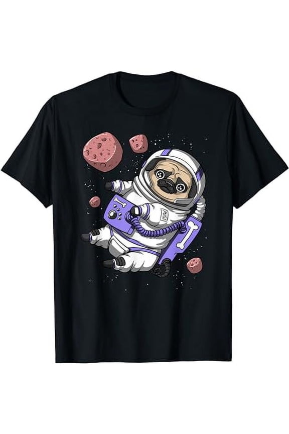 Pug Dog Astronaut Space Funny Pet Girls Boys Kids T-Shirt