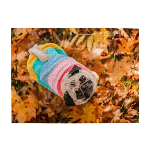 Pug Dog Autumn Leaves 1000-Piece Wooden Jigsaw Puzzle for Adults, Fun & Challenging Family Game, Stylish Wall Decor & Holiday Gift