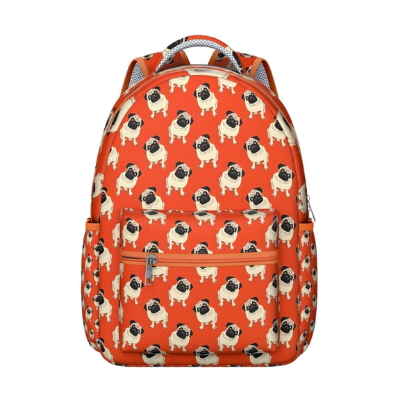Pug Dog Backpack for School,Cute School Bag,Schoolbag with Adjustable Shoulder Straps & Padded Back,15.3"x11"x7.1".