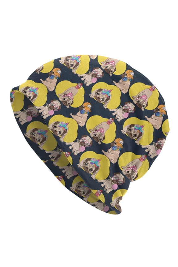 Pug Dog Beanie Chemo Hat Cancer Headwear Skull Hat Knitted Hat Nightcap Skull Cap for Women Men