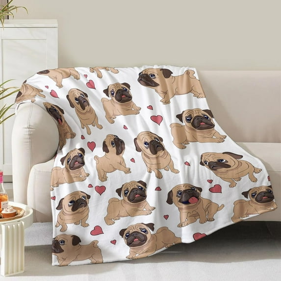 Pug Dog Blanket Gifts for Women Girls Mom Wife Birthday Christmas Valentine Presents Cute Puppy Dog Theme Decor Home Bedroom Living Room Couch Sofa Kids Adults Soft Cozy Plush Flannel Throws 60"x50"